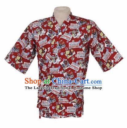 Traditional Japanese Printing Red Shirt Kimono Asian Japan Costume for Men