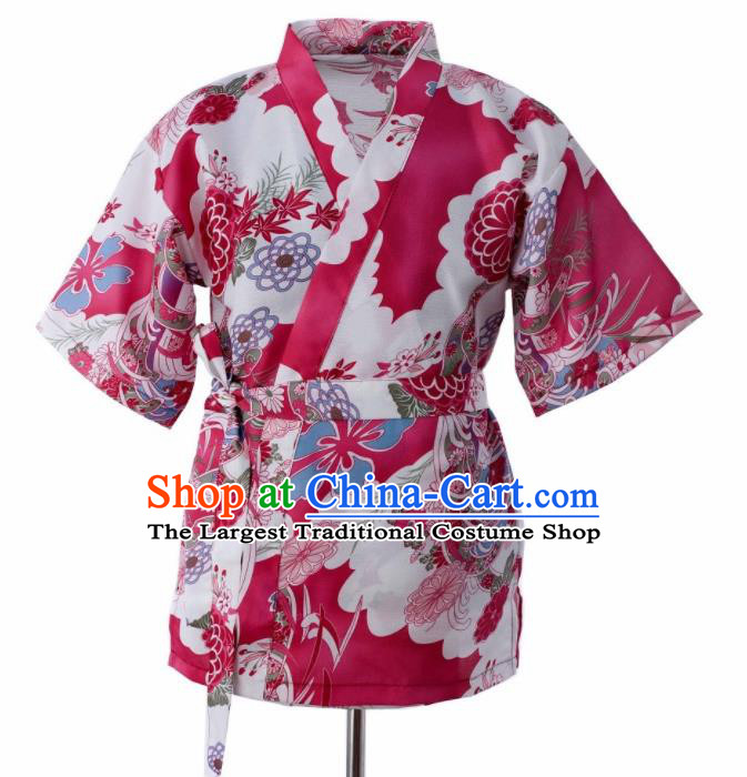 Traditional Japanese Printing Chrysanthemum Rosy Yamato Shirt Kimono Asian Japan Costume for Women