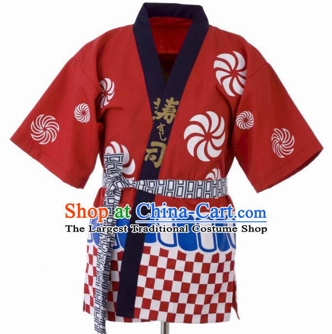 Traditional Japanese Red Yamato Shirt Kimono Asian Japan Costume for Men