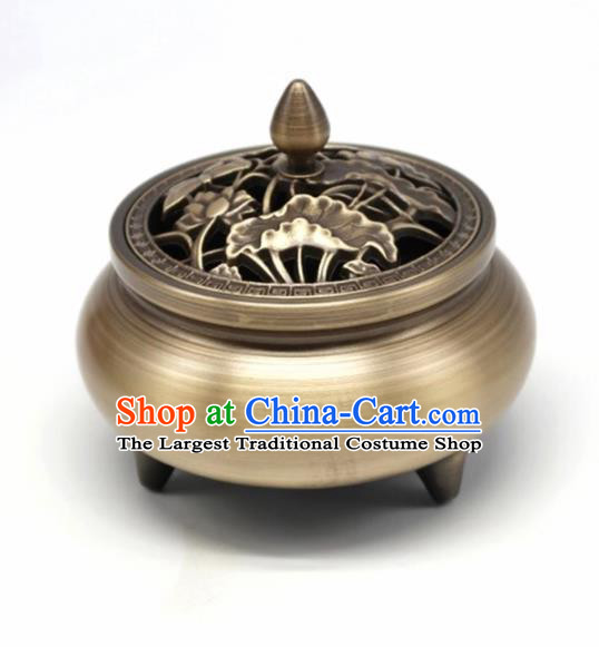 Traditional Chinese Carving Lotus Incense Burner Copper Censer