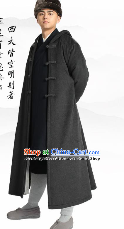 Traditional Chinese Monk Costume Lay Buddhists Deep Grey Dust Coat for Men