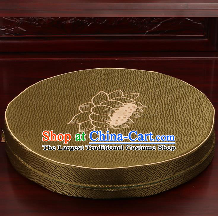 Chinese Classical Household Ornament Traditional Rush Cushion Cover Olive Green Brocade Mat Cover