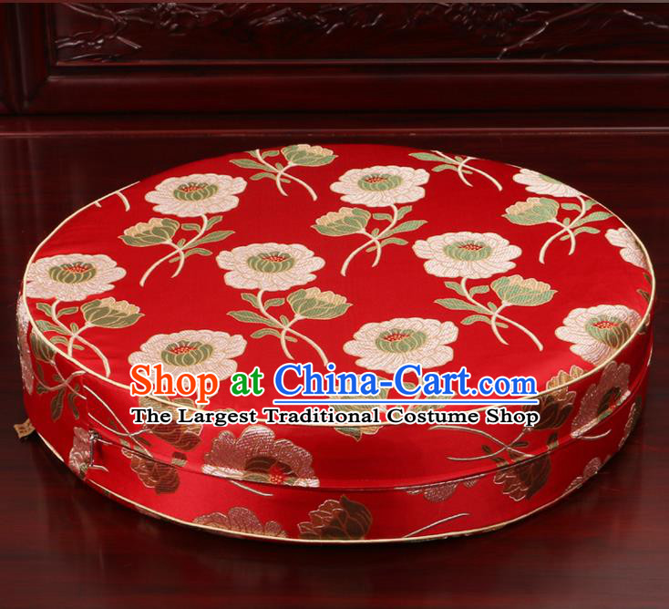 Chinese Classical Household Ornament Traditional Rush Cushion Cover Red Brocade Mat Cover