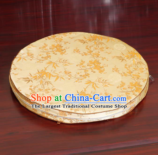 Chinese Classical Household Ornament Yellow Brocade Rush Cushion Cover Traditional Bamboo Pattern Mat Cover