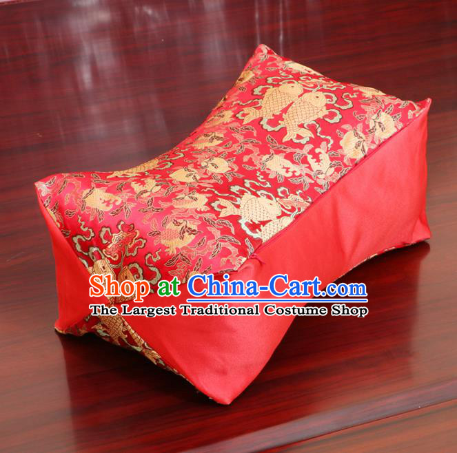 Chinese Traditional Fishes Pattern Red Brocade Pillow Slip Pillow Cover Classical Household Ornament