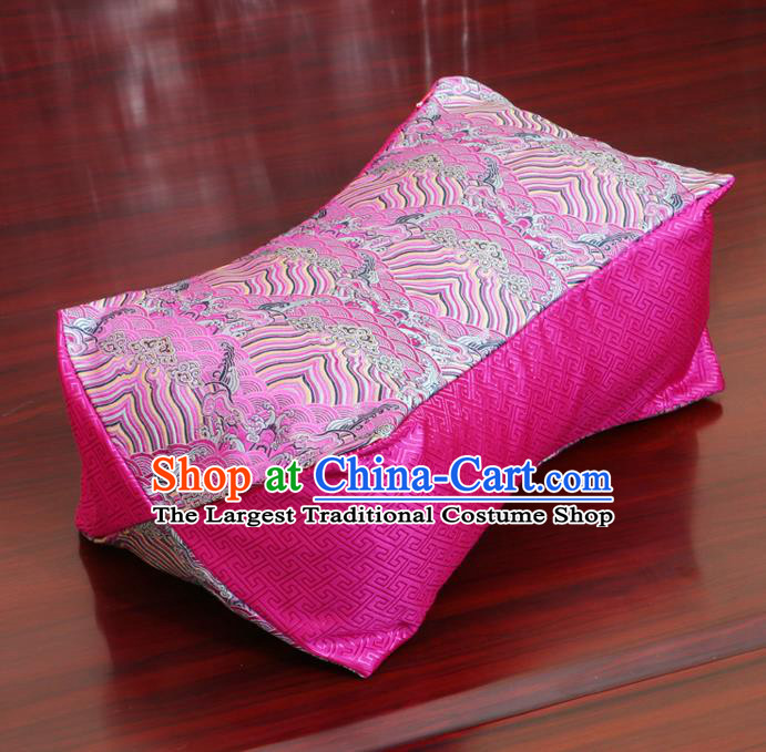 Chinese Traditional Wave Pattern Rosy Brocade Pillow Slip Pillow Cover Classical Household Ornament