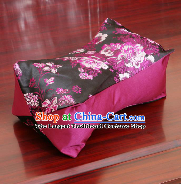 Chinese Traditional Peony Pattern Black Brocade Pillow Slip Pillow Cover Classical Household Ornament