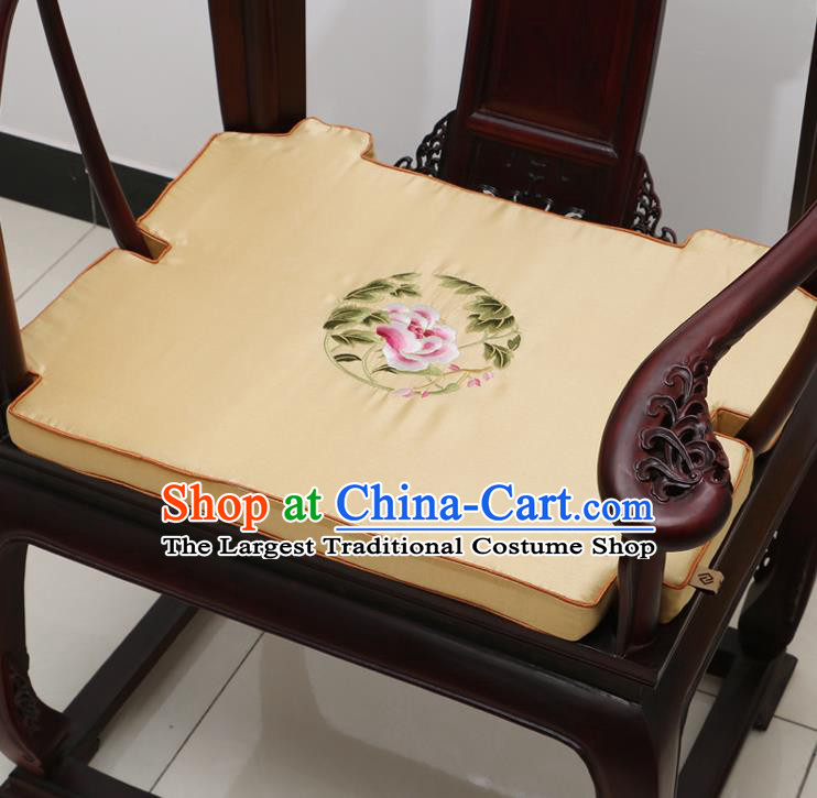 Chinese Classical Household Ornament Armchair Cushion Cover Traditional Embroidered Peony Beige Brocade Mat Cover