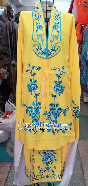 Chinese Traditional Beijing Opera Tsingyi Costume Peking Opera Actress Embroidered Peony Yellow Dress for Adults