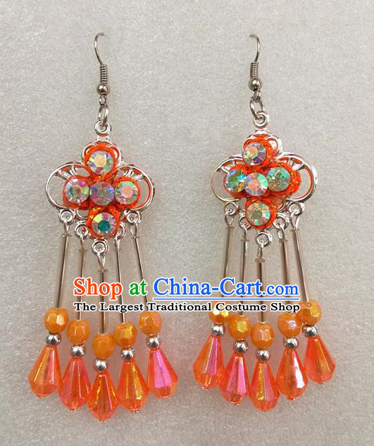 Chinese Traditional Beijing Opera Earrings Peking Opera Actress Orange Eardrop for Adults