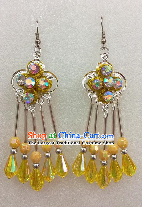 Chinese Traditional Beijing Opera Earrings Peking Opera Actress Yellow Eardrop for Adults