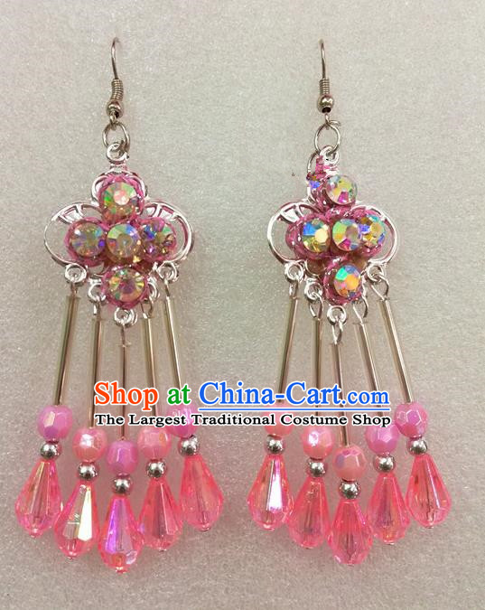 Chinese Traditional Beijing Opera Earrings Peking Opera Actress Pink Eardrop for Adults