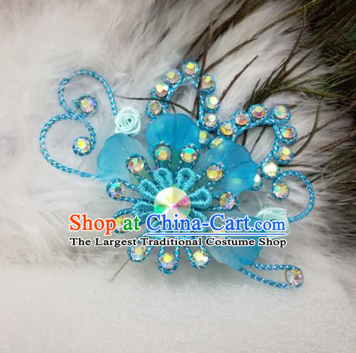 Chinese Traditional Beijing Opera Actress Hair Accessories Peking Opera Princess Blue Flowers Hairpins for Adults