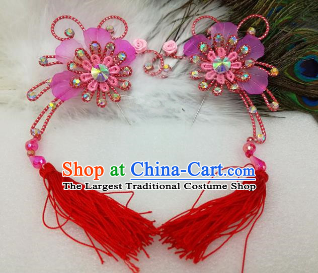 Chinese Traditional Beijing Opera Actress Red Tassel Flower Hair Clips Hair Accessories Ancient Hairpins for Adults