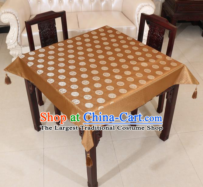 Chinese Traditional Longevity Pattern Bronze Brocade Desk Cloth Classical Satin Household Ornament Table Cover