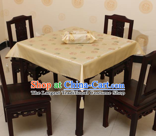 Chinese Traditional Orchid Bamboo Chrysanthemum Pattern Golden Brocade Desk Cloth Classical Satin Household Ornament Table Cover