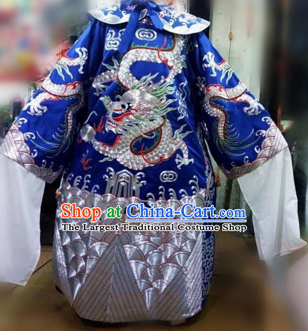 Chinese Traditional Beijing Opera Prime Minister Costume Peking Opera Chancellor Blue Embroidered Robe for Adults