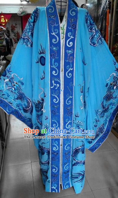 Chinese Traditional Beijing Opera Niche Costume Peking Opera Nobility Childe Blue Embroidered Robe for Adults