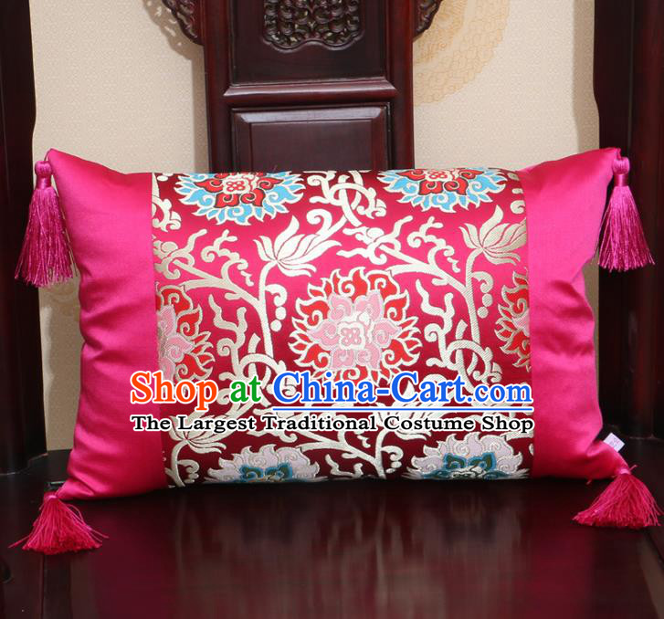 Chinese Traditional Lotus Pattern Rosy Brocade Back Cushion Cover Classical Household Ornament