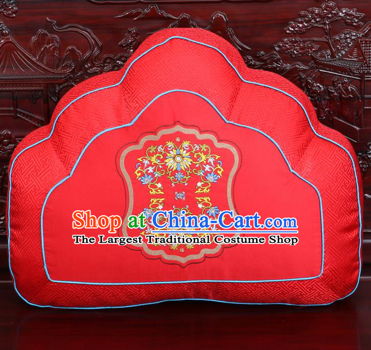 Chinese Traditional Embroidered Pattern Red Brocade Back Cushion Cover Classical Household Ornament