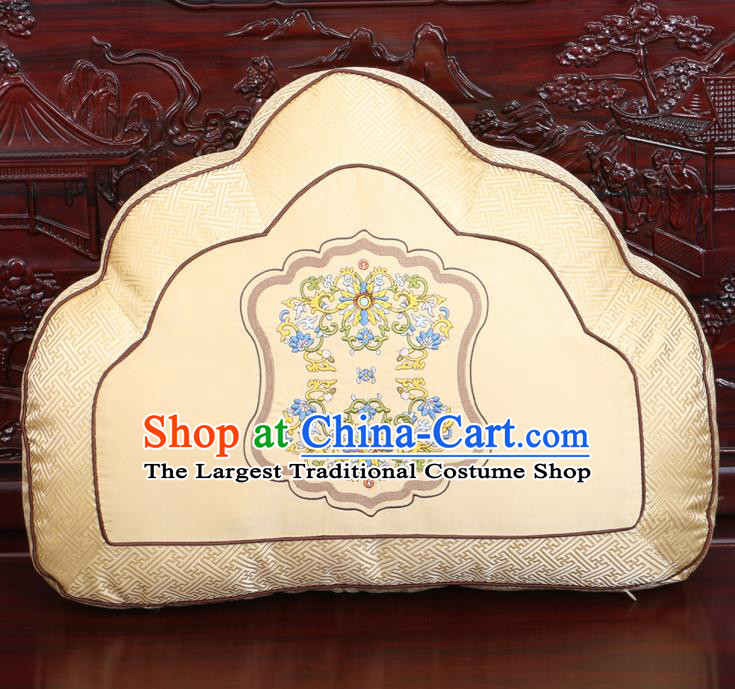 Chinese Traditional Embroidered Lotus Pattern Golden Brocade Back Cushion Cover Classical Household Ornament