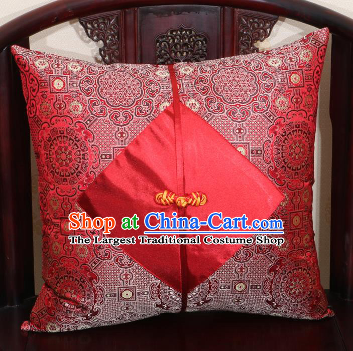 Chinese Classical Pattern Red Brocade Pipa Button Back Cushion Cover Traditional Household Ornament