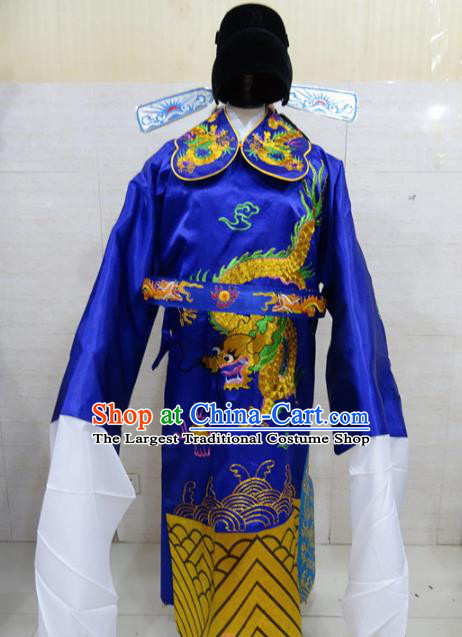 Chinese Traditional Beijing Opera Prime Minister Royalblue Embroidered Robe Peking Opera Old Men Costume for Adults