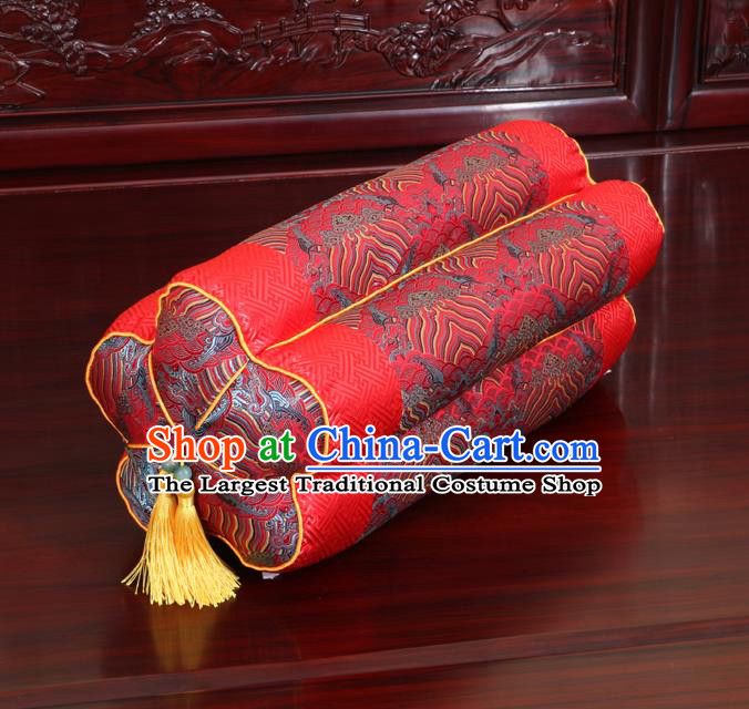 Chinese Traditional Household Accessories Classical Wave Pattern Red Brocade Plum Blossom Pillow