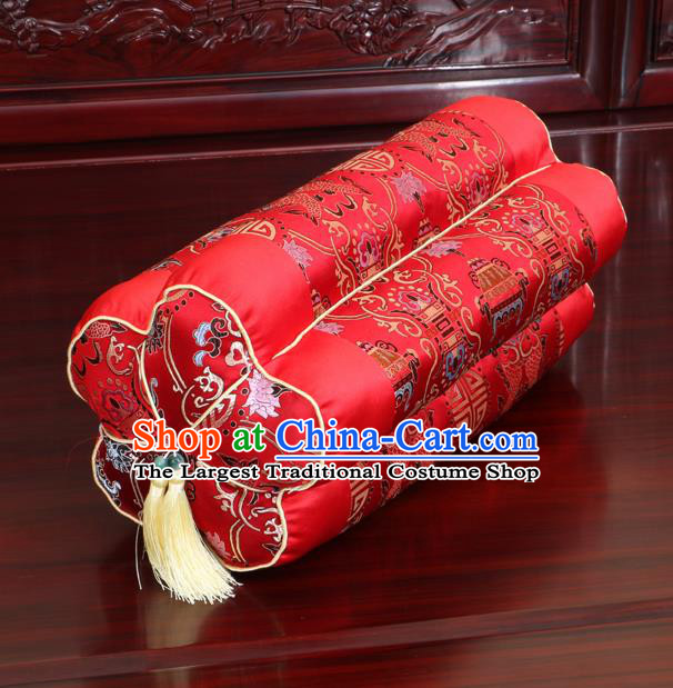 Chinese Traditional Household Accessories Classical Pattern Red Brocade Plum Blossom Pillow