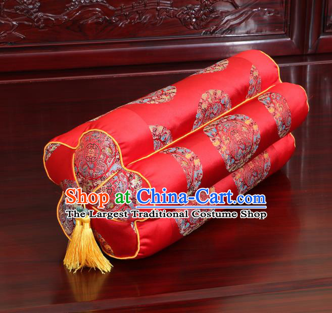 Chinese Traditional Household Accessories Classical Dragons Pattern Red Brocade Plum Blossom Pillow