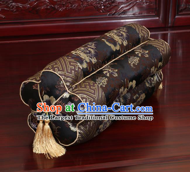 Chinese Traditional Household Accessories Classical Peony Pattern Black Brocade Plum Blossom Pillow