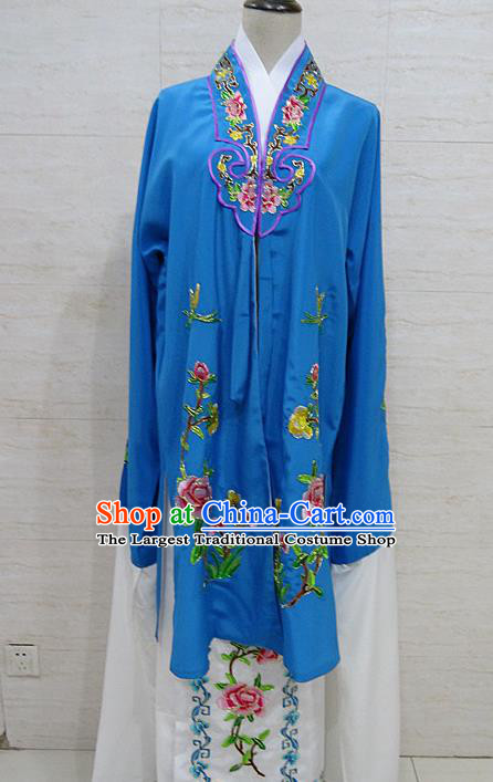 Chinese Traditional Beijing Opera Embroidered Peony Royalblue Dress Peking Opera Diva Costume for Adults