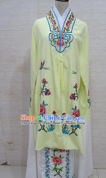 Chinese Traditional Beijing Opera Embroidered Peony Light Yellow Dress Peking Opera Diva Costume for Adults