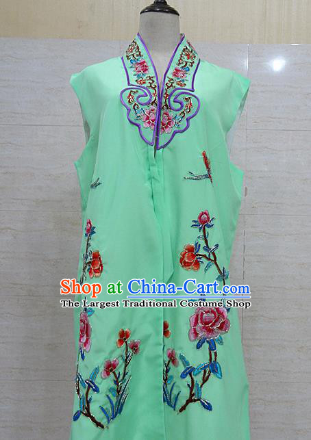 Chinese Traditional Beijing Opera Maidservants Green Embroidered Peony Waistcoat Peking Opera Costume for Adults