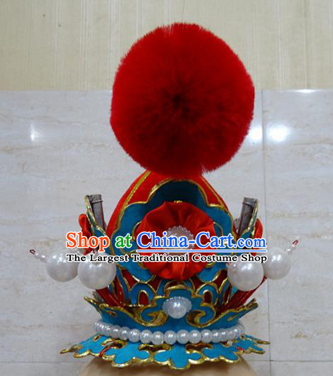 Chinese Traditional Beijing Opera Niche Red Hairdo Crown Ancient Prince Headwear for Adults