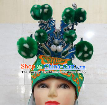 Chinese Traditional Beijing Opera Takefu Hair Accessories Ancient Warrior Green Hat Headwear for Adults