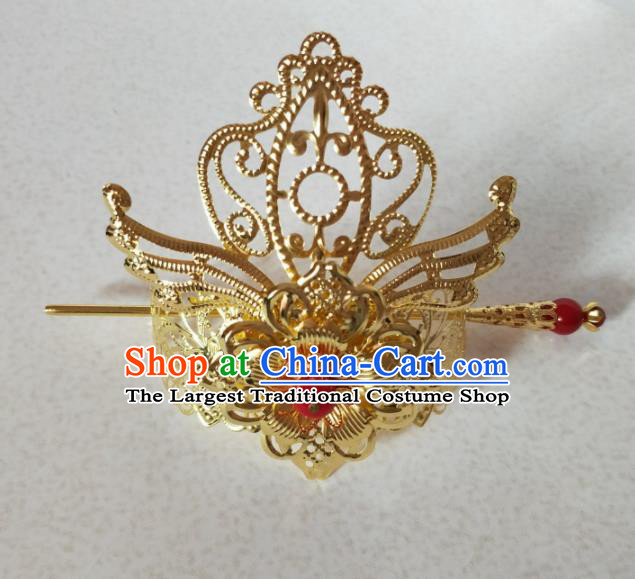 Chinese Traditional Hair Accessories Ancient Swordsman Prince Golden Hairdo Crown Headwear for Men