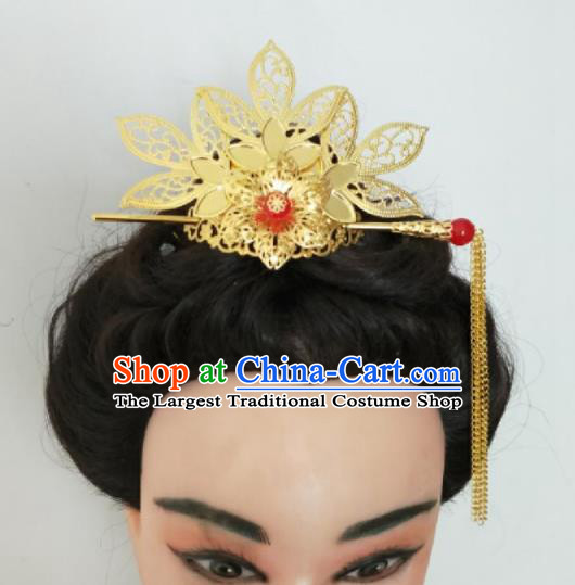 Chinese Traditional Hair Accessories Ancient Princess Golden Lotus Hair Crown for Women