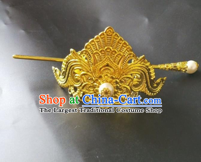 Chinese Traditional Prince Hair Accessories Ancient Swordsman Golden Hairdo Crown Headwear for Men