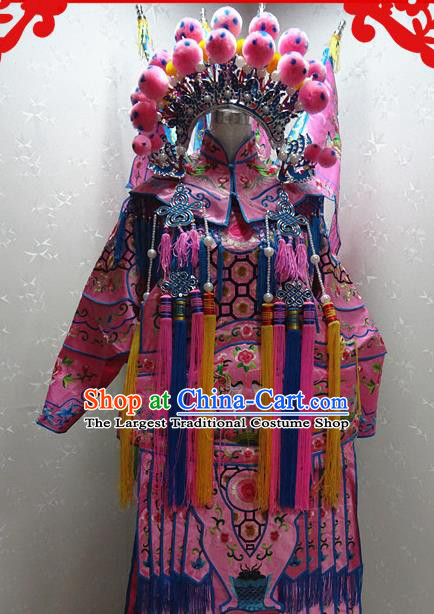 Chinese Traditional Beijing Opera Female General Pink Embroidered Clothing Peking Opera Mu Guiying Costume for Adults