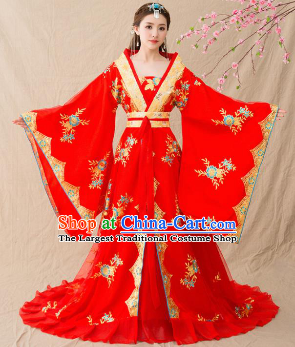 Chinese Ancient Tang Dynasty Wedding Costumes Traditional Imperial Concubine Red Hanfu Dress for Women