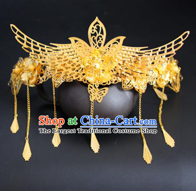 Chinese Traditional Wedding Hair Accessories Golden Phoenix Hair Comb Ancient Princess Hairpins for Women