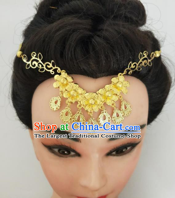 Chinese Traditional Hair Accessories Wedding Golden Flowers Eyebrows Pendant Ancient Princess Hairpins for Women