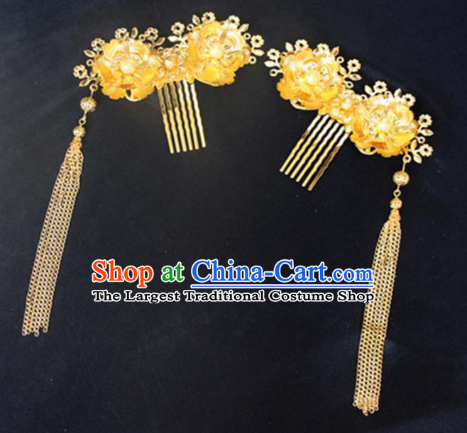 Chinese Traditional Hair Accessories Wedding Golden Tassel Hair Comb for Women