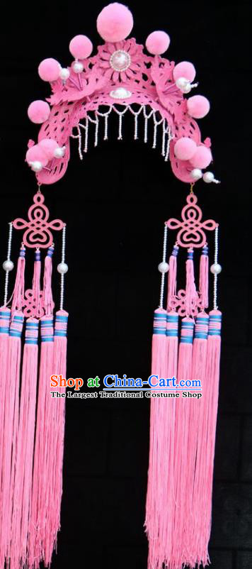 Chinese Traditional Beijing Opera Diva Hair Accessories Peking Opera Pink Tassel Phoenix Coronet