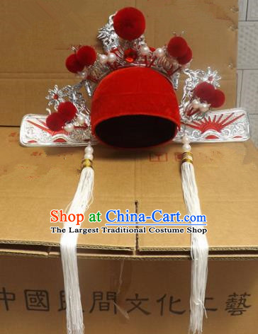 Chinese Traditional Beijing Opera Niche Headwear Ancient Bridegroom Red Tassel Hat