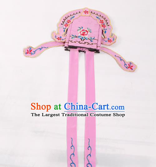 Chinese Traditional Beijing Opera Niche Headwear Peking Opera Scholar Embroidered Pink Hat