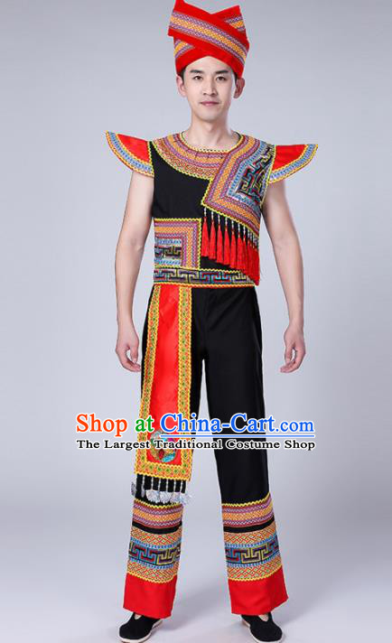 Chinese Traditional Zhuang Nationality Male Costume Ethnic Folk Dance Clothing for Men