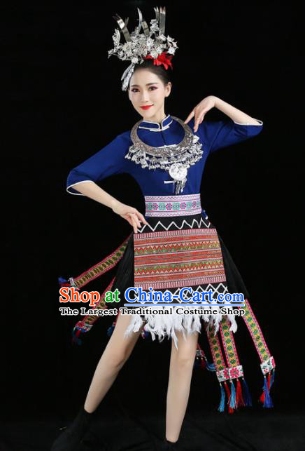 Chinese Traditional Tujia Nationality Costume Ethnic Folk Dance Pleated Skirt for Women