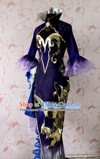 Chinese Ancient Swordswoman Peri Costume Traditional Cosplay Princess Purple Dress for Women